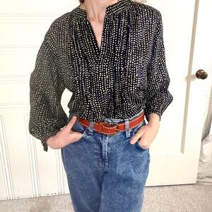 Jigsaw top cream and navy polka dots